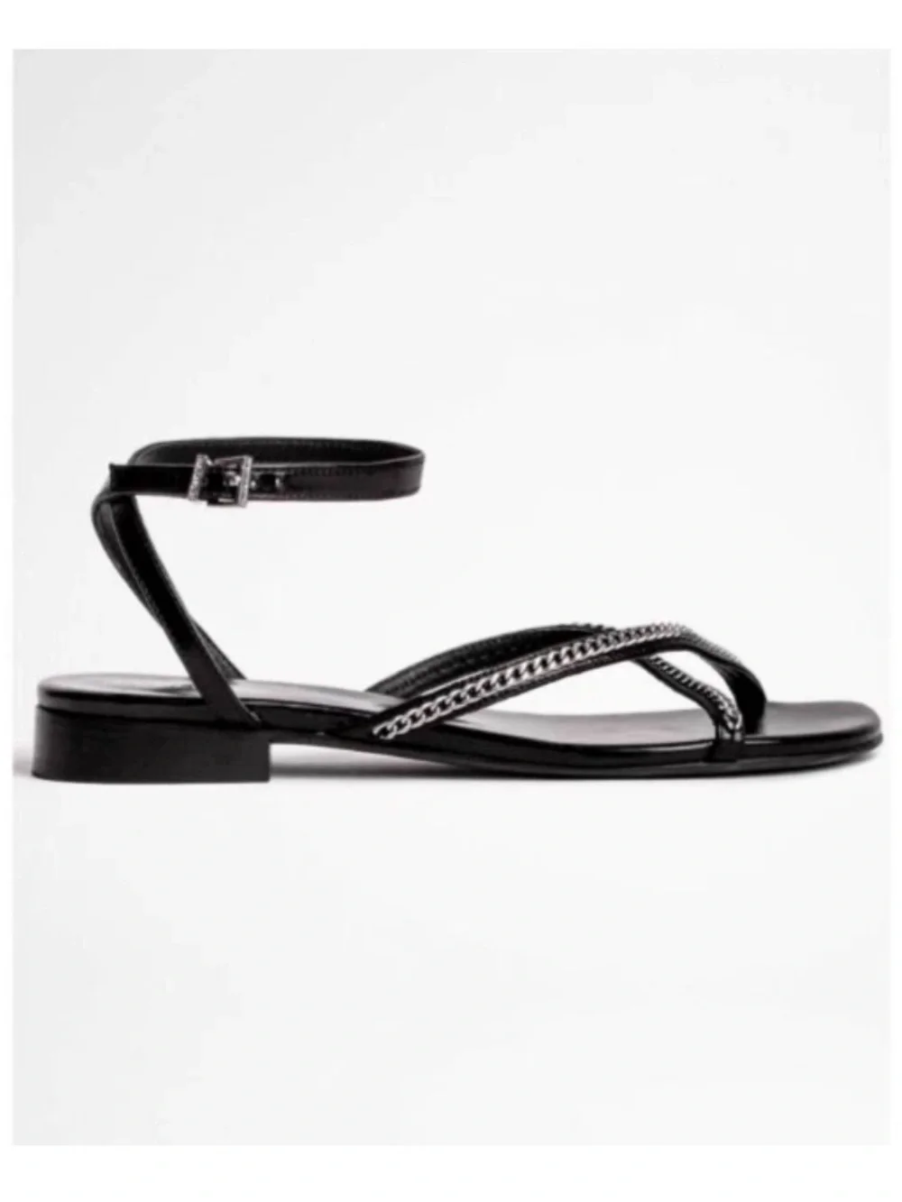 Zadig & Voltaire Womens Sandals Size 41 (10) Rocky Patent Chains Silver Noir
